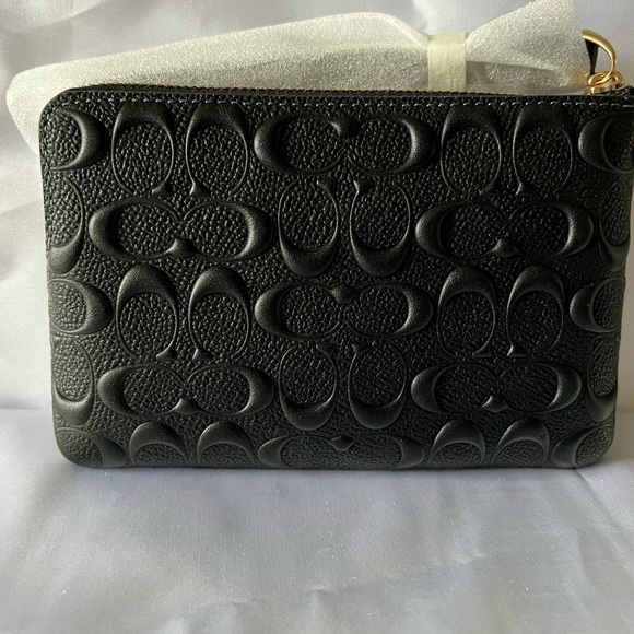 Coach Black Embossed Wristlet with Gold Accents Brand New In Coach Gift Box NWT